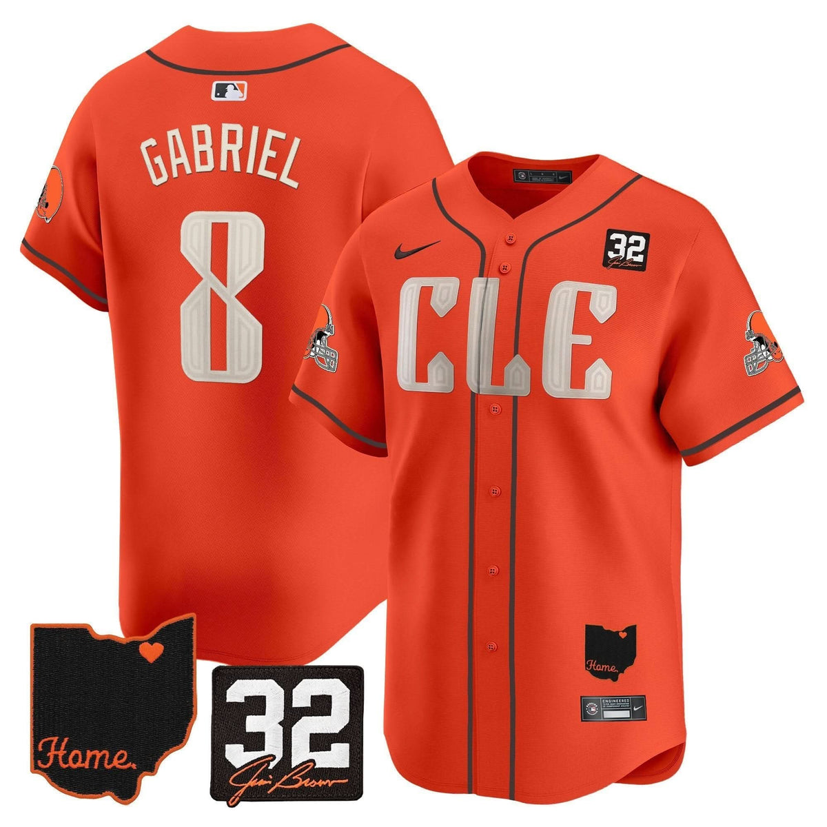 Cleveland Guardians #32 Jim Brown Memorial & Home Patch Vapor Premier Limited Jersey - Stitched