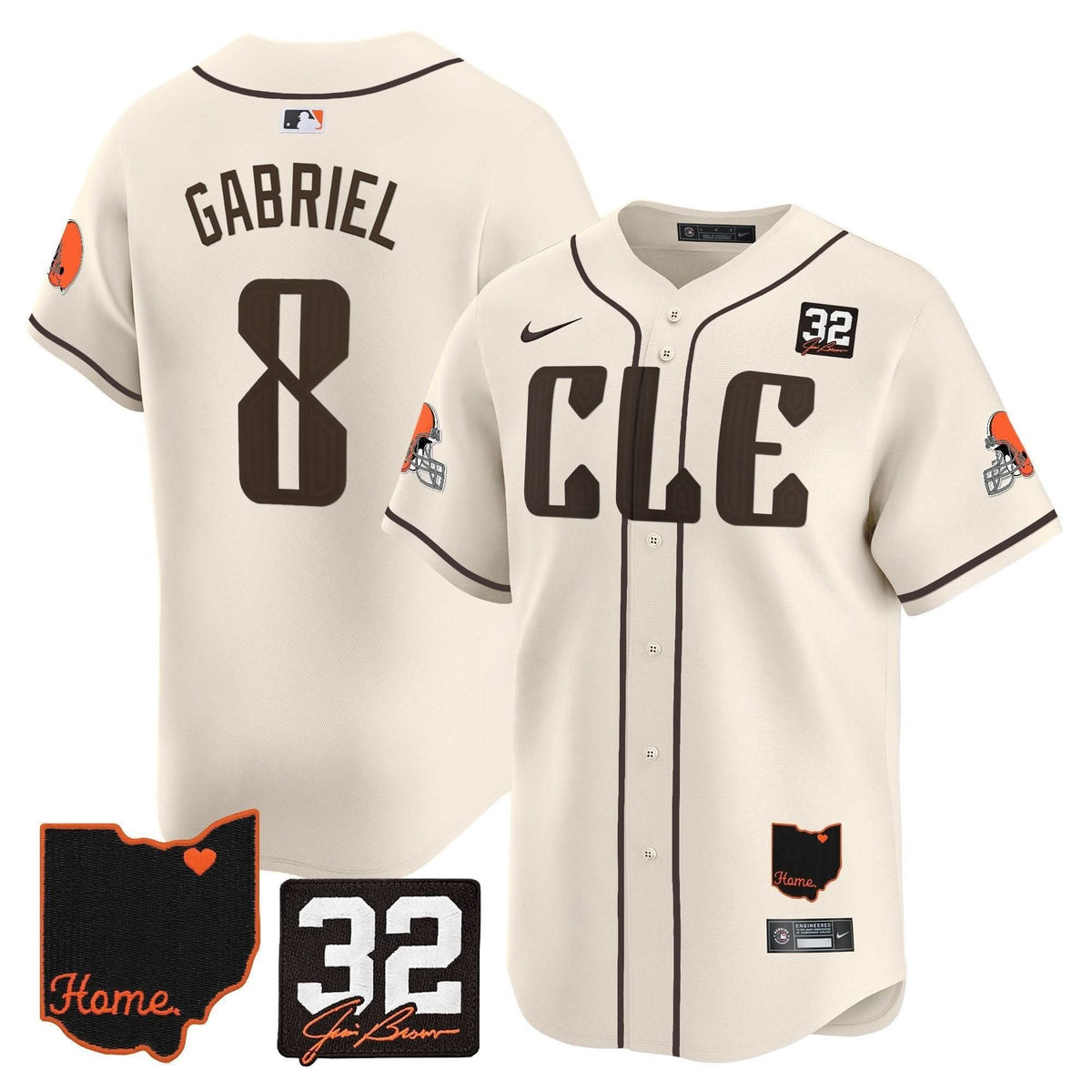 Cleveland Guardians #32 Jim Brown Memorial & Home Patch Vapor Premier Limited Jersey - Stitched