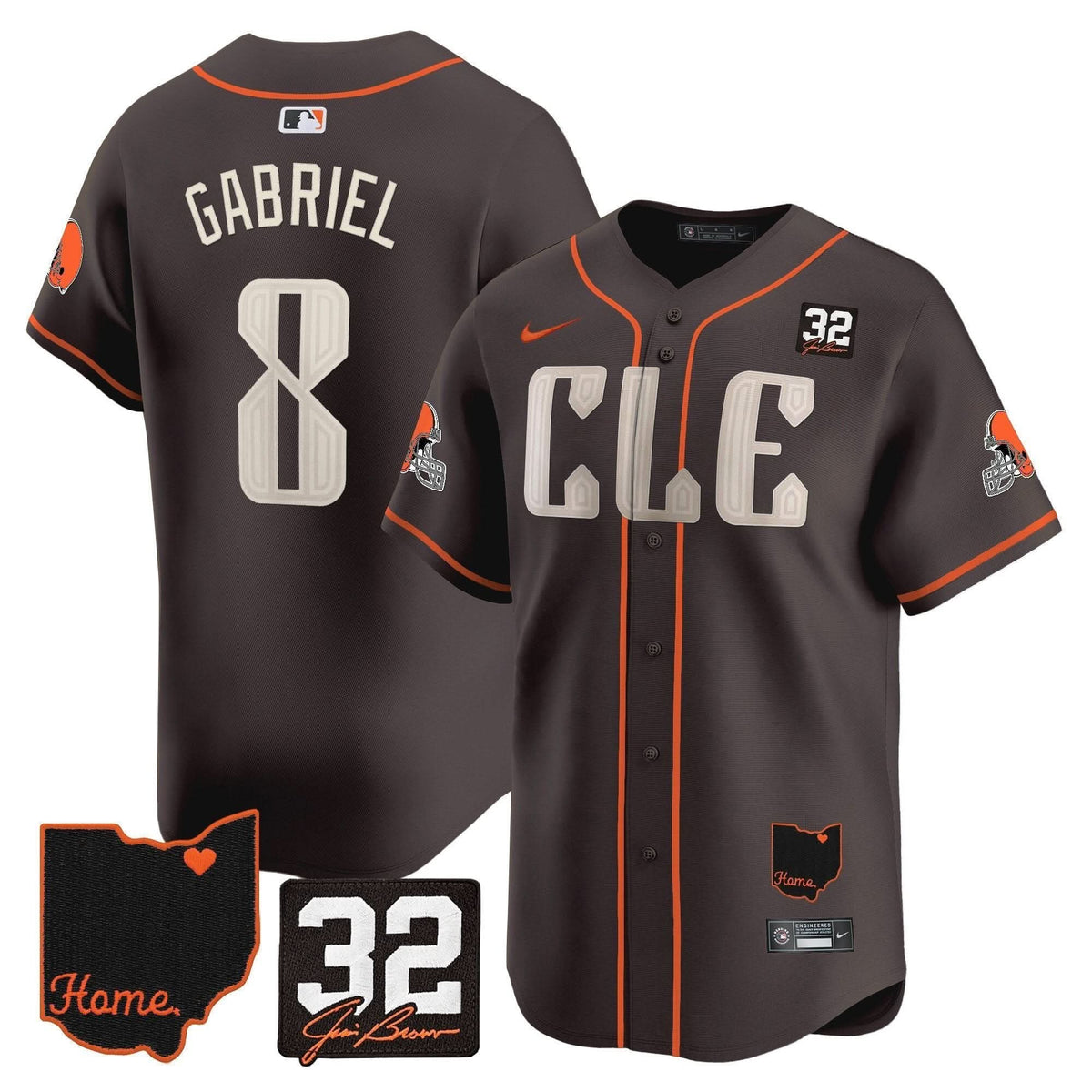 Cleveland Guardians #32 Jim Brown Memorial & Home Patch Vapor Premier Limited Jersey - Stitched