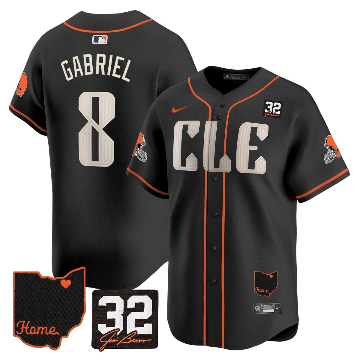 Cleveland Guardians #32 Jim Brown Memorial & Home Patch Vapor Premier Limited Jersey - Stitched