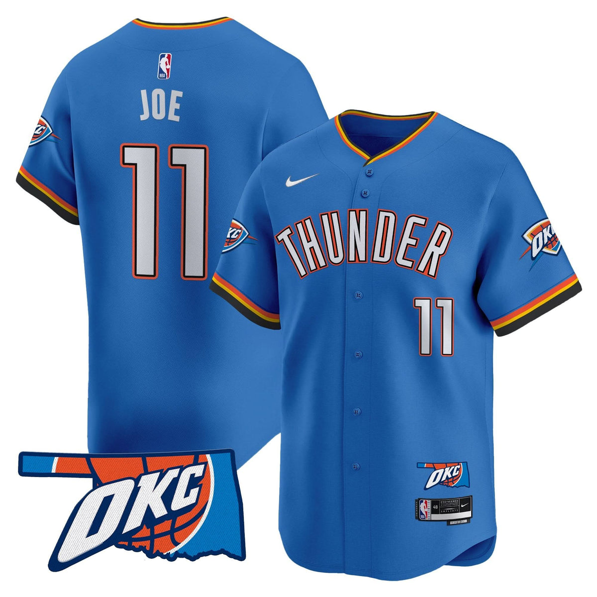 Oklahoma City Thunder Vapor Baseball Jersey - Stitched