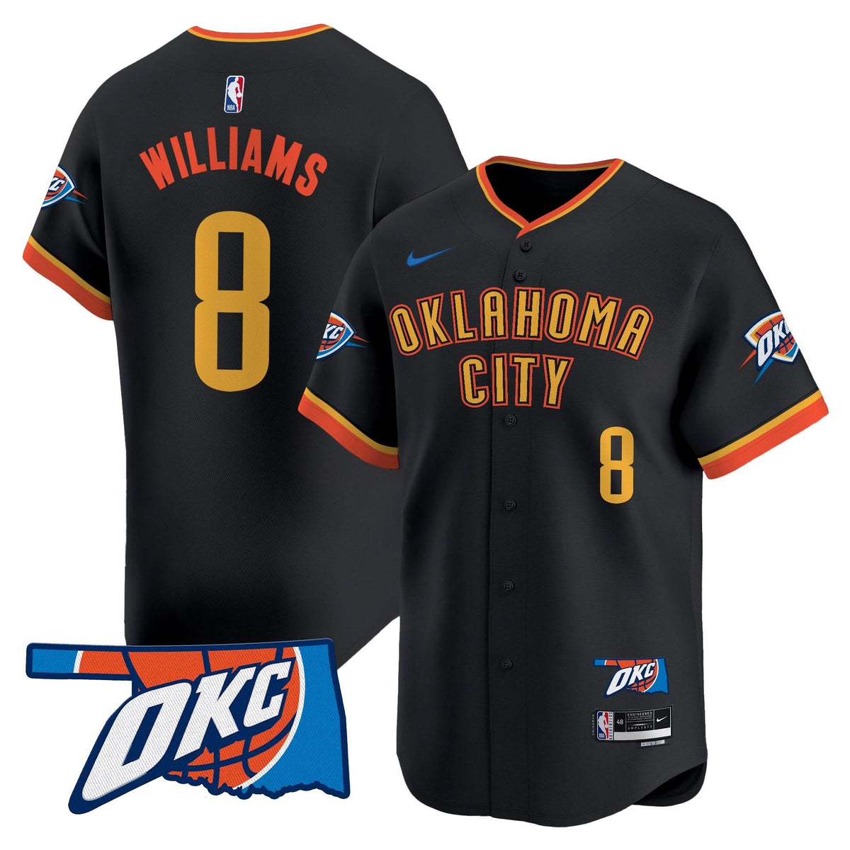 Oklahoma City Thunder Vapor Baseball Jersey - Stitched