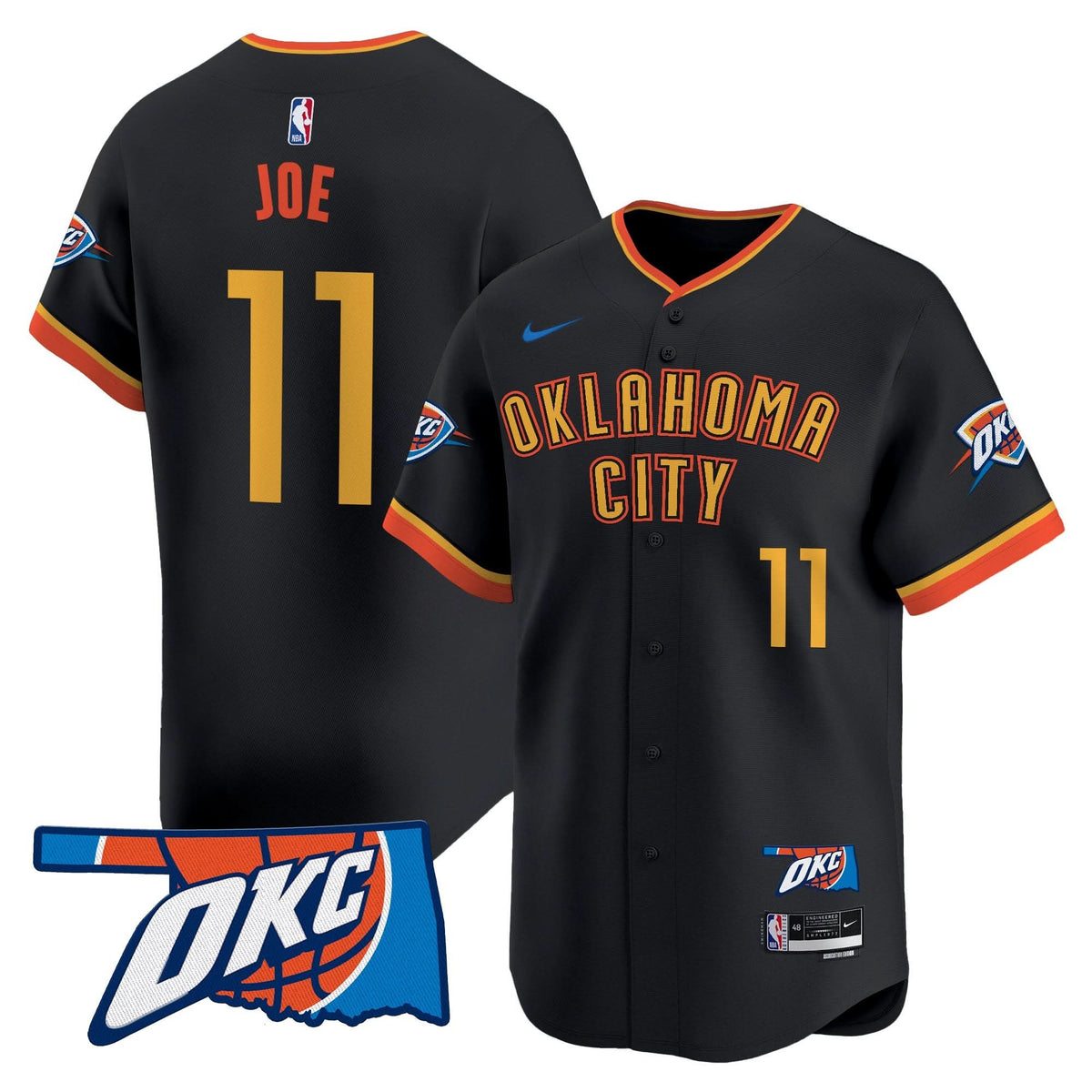 Oklahoma City Thunder Vapor Baseball Jersey - Stitched
