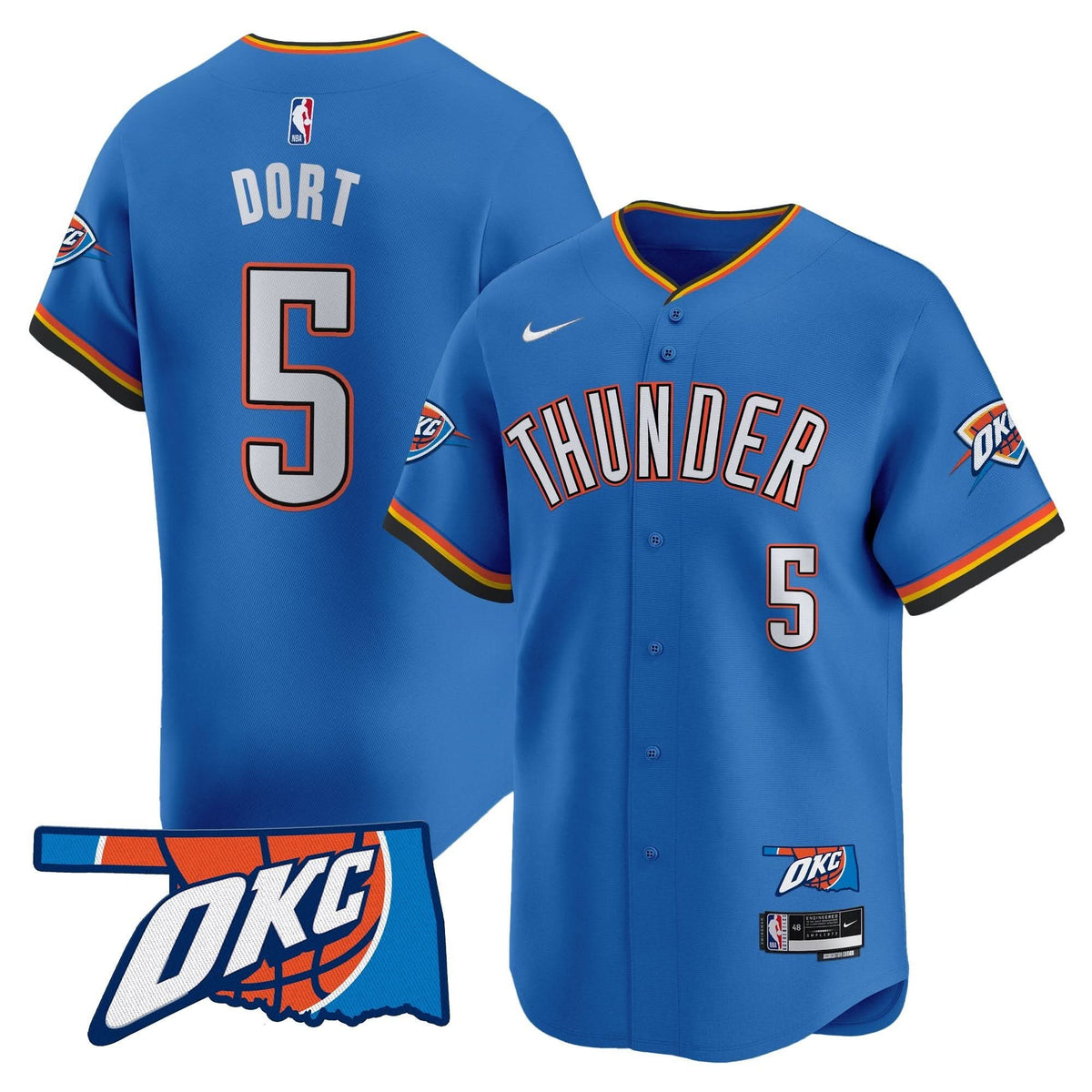 Oklahoma City Thunder Vapor Baseball Jersey - Stitched