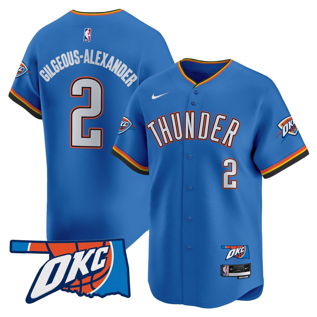 Oklahoma City Thunder Vapor Baseball Jersey - Stitched