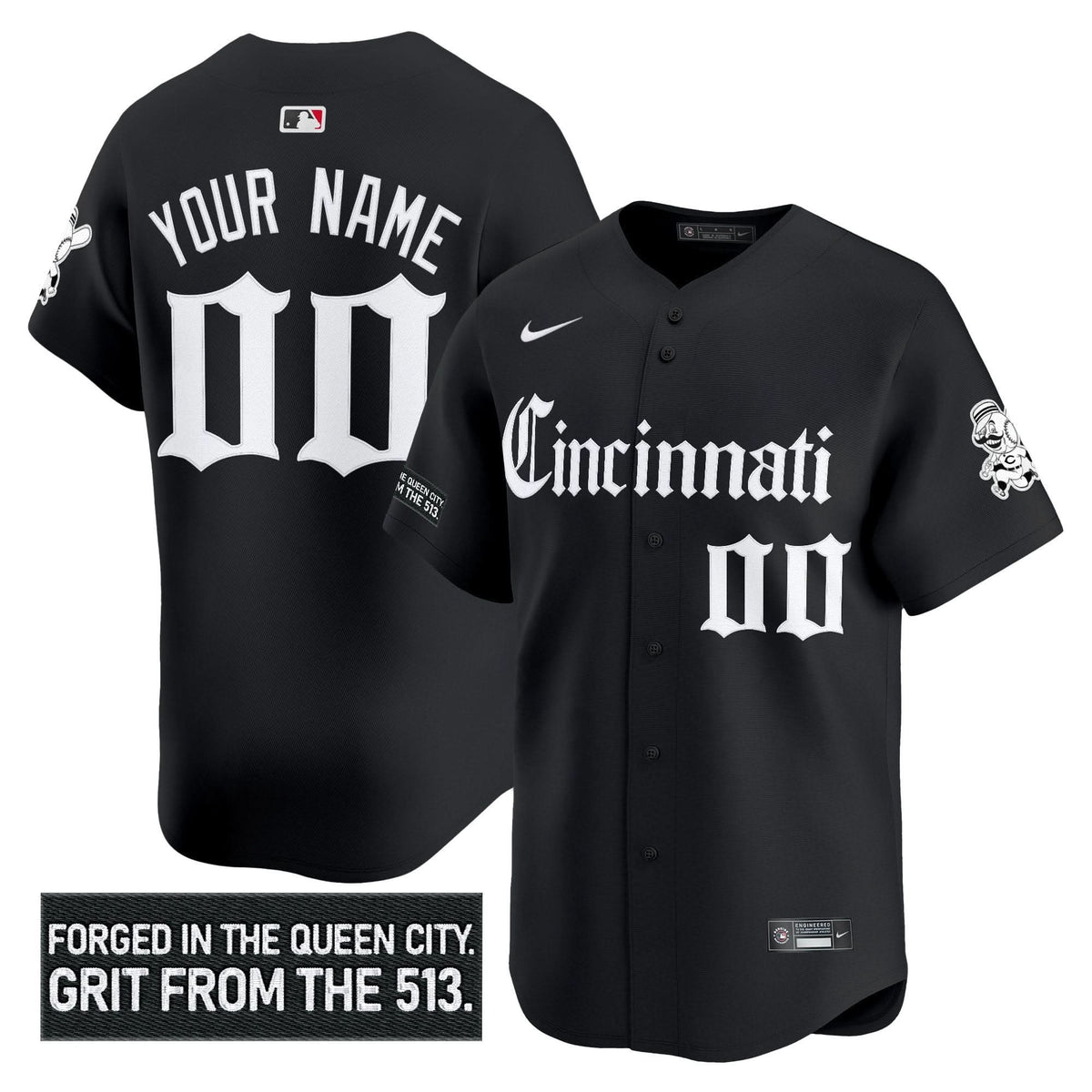 Cincinnati Reds 'Gothic Queen City Edition' Vapor Premier Limited Custom Jersey - Stitched