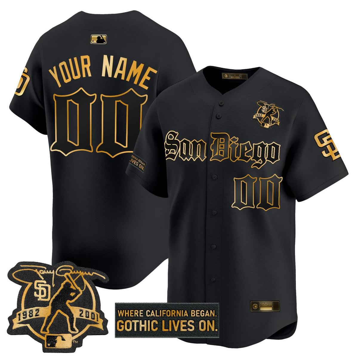 San Diego Padres 'Gothic Edition' Gold Vapor Premier Limited Custom Jersey - Stitched