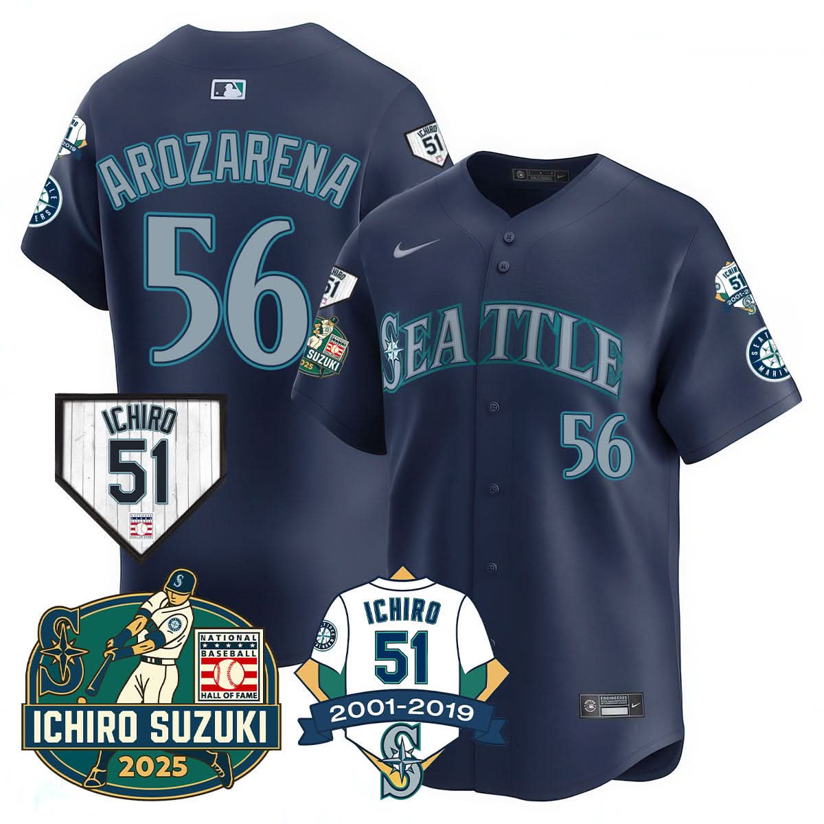 Seattle Mariners Ichiro Number Retirement Jersey - Stitched