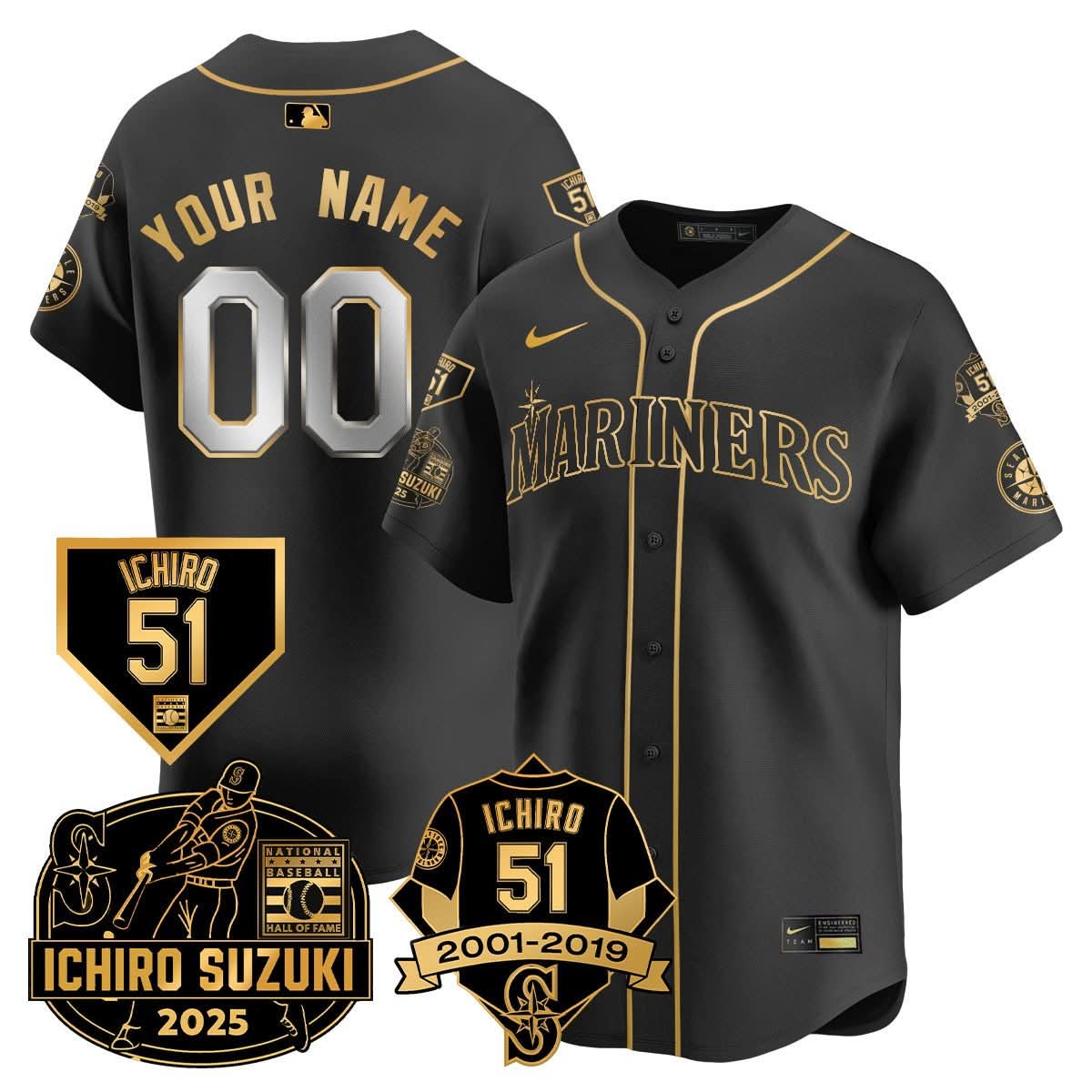 Seattle Mariners Ichiro Number Retirement Custom Jersey - Stitched