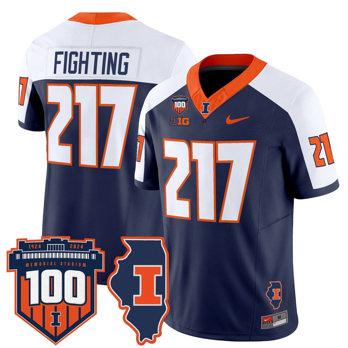 Illinois Fighting Illini 100th Memorial Stadium Patch Vapor Limited Jersey-Cuztomshoes