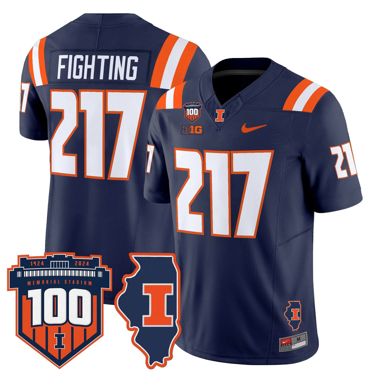 Illinois Fighting Illini 100th Memorial Stadium Patch Vapor Limited Jersey-Cuztomshoes