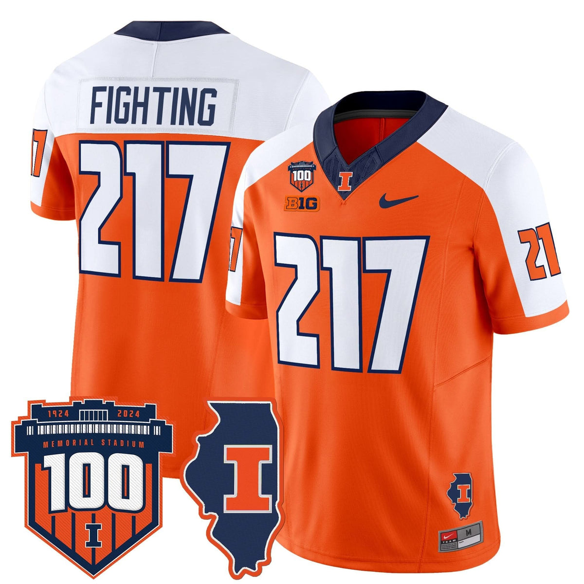 Illinois Fighting Illini 100th Memorial Stadium Patch Vapor Limited Jersey-Cuztomshoes