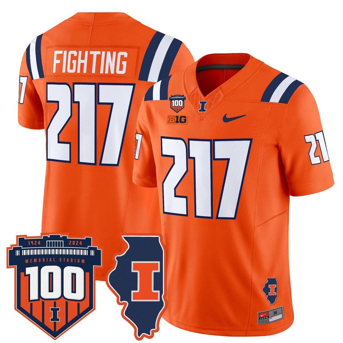 Illinois Fighting Illini 100th Memorial Stadium Patch Vapor Limited Jersey-Cuztomshoes