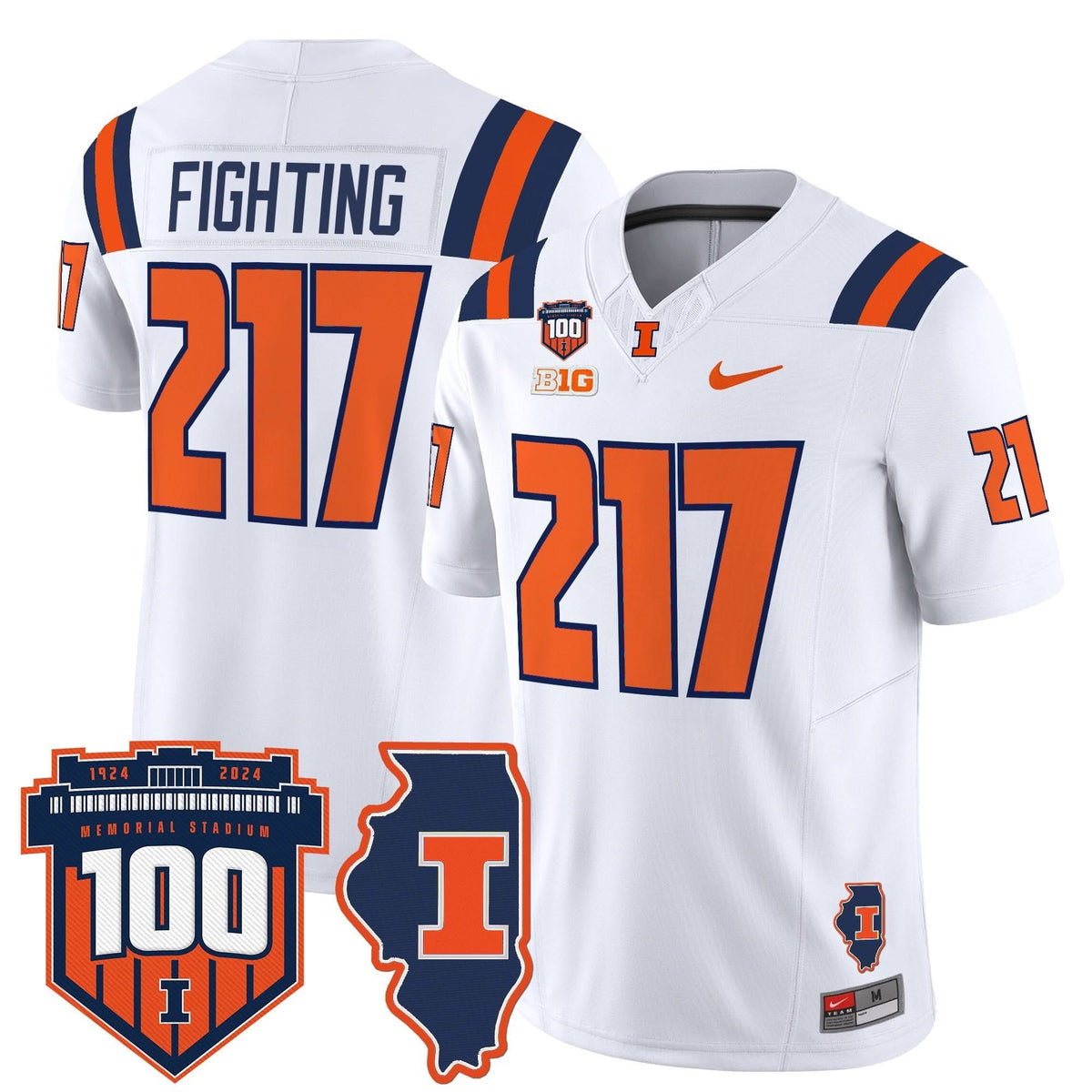 Illinois Fighting Illini 100th Memorial Stadium Patch Vapor Limited Jersey-Cuztomshoes