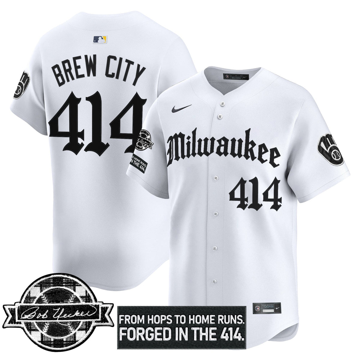 Milwaukee Brewers Bob Uecker Patch Vapor Premier Limited Jersey - Gothic Edition - Stitched-Cuztomshoes