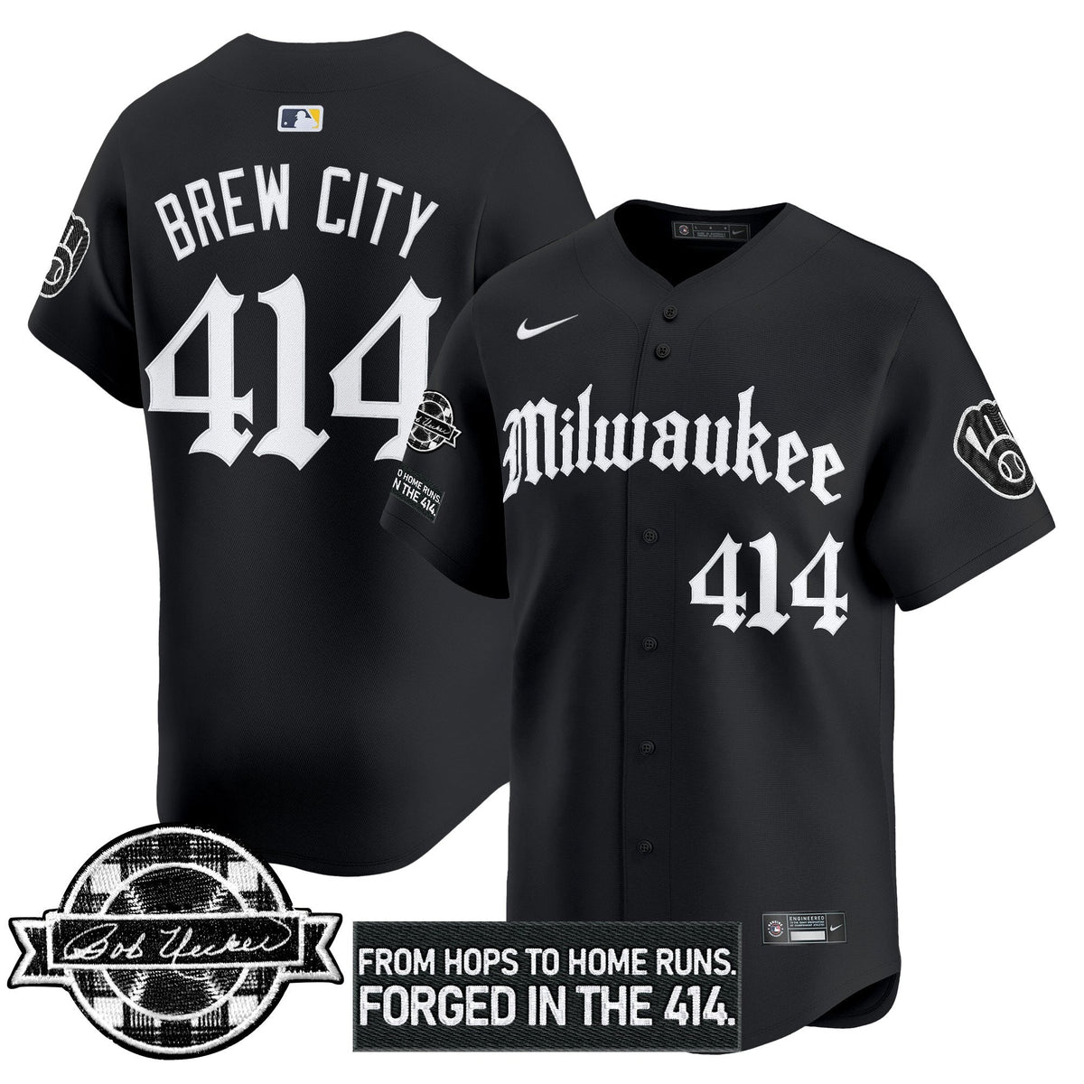 Milwaukee Brewers Bob Uecker Patch Vapor Premier Limited Jersey - Gothic Edition - Stitched-Cuztomshoes