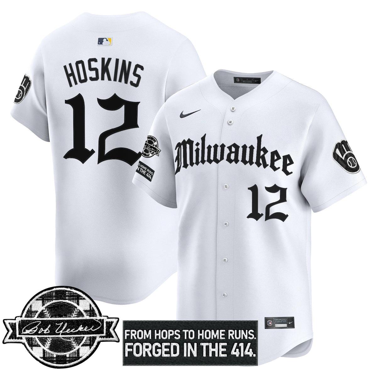 Milwaukee Brewers Bob Uecker Patch Vapor Premier Limited Jersey - Gothic Edition - Stitched-Cuztomshoes