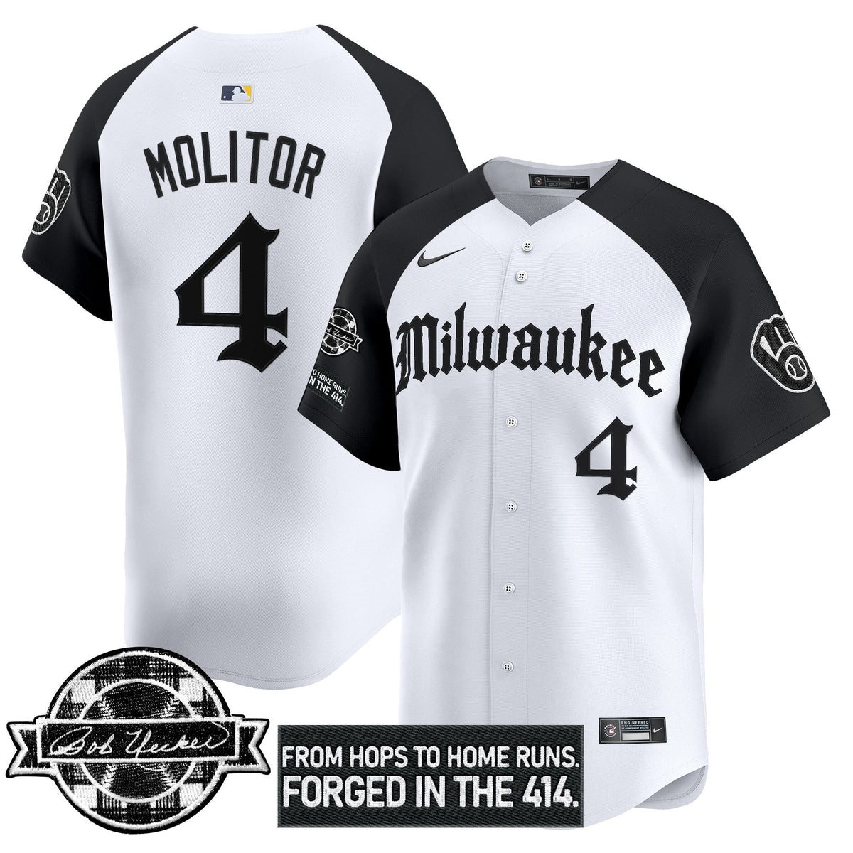Milwaukee Brewers Bob Uecker Patch Vapor Premier Limited Jersey - Gothic Edition - Stitched-Cuztomshoes