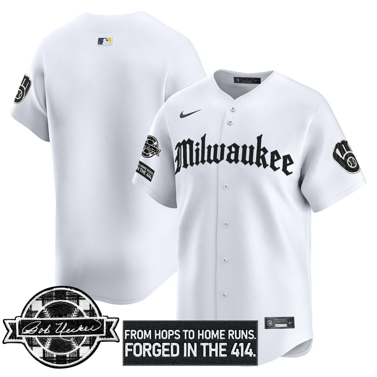 Milwaukee Brewers Bob Uecker Patch Vapor Premier Limited Jersey - Gothic Edition - Stitched-Cuztomshoes