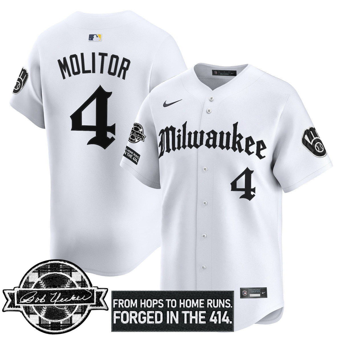 Milwaukee Brewers Bob Uecker Patch Vapor Premier Limited Jersey - Gothic Edition - Stitched-Cuztomshoes