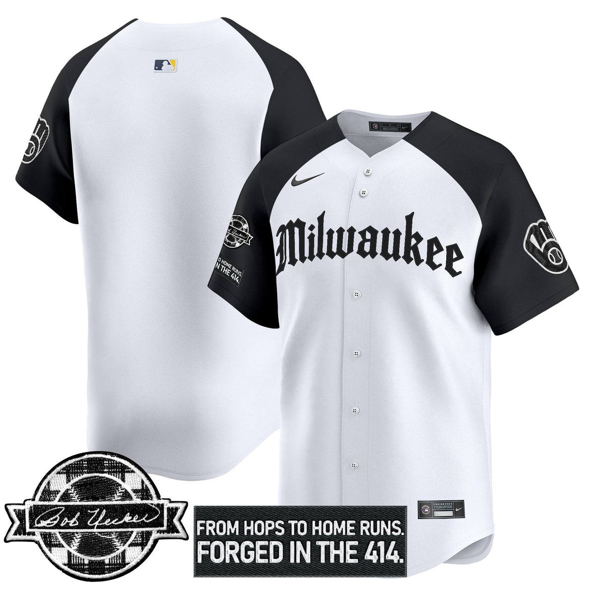 Milwaukee Brewers Bob Uecker Patch Vapor Premier Limited Jersey - Gothic Edition - Stitched-Cuztomshoes