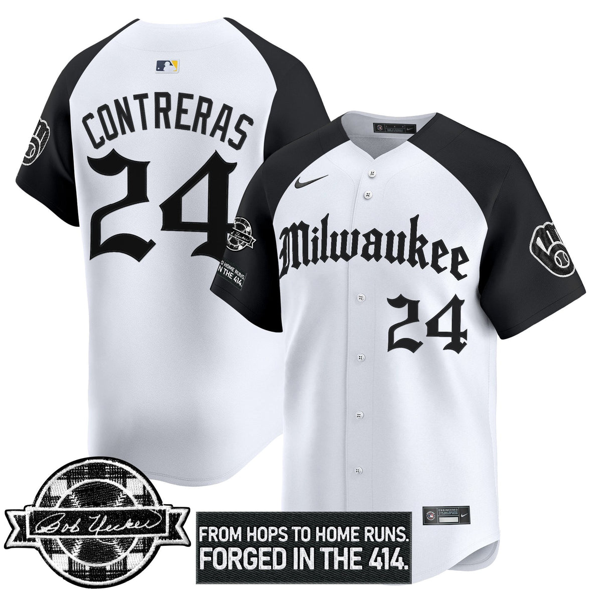 Milwaukee Brewers Bob Uecker Patch Vapor Premier Limited Jersey - Gothic Edition - Stitched-Cuztomshoes