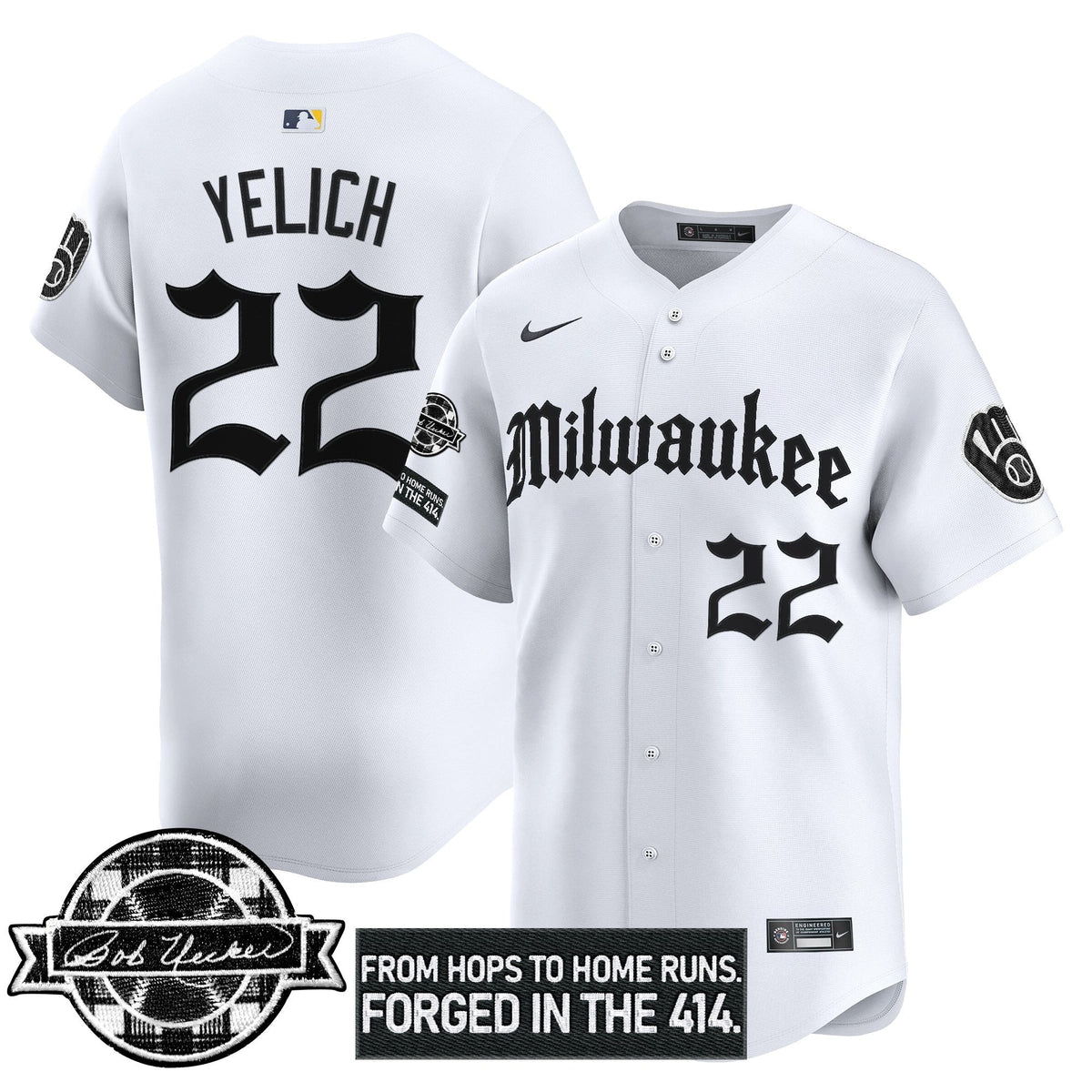 Milwaukee Brewers Bob Uecker Patch Vapor Premier Limited Jersey - Gothic Edition - Stitched-Cuztomshoes