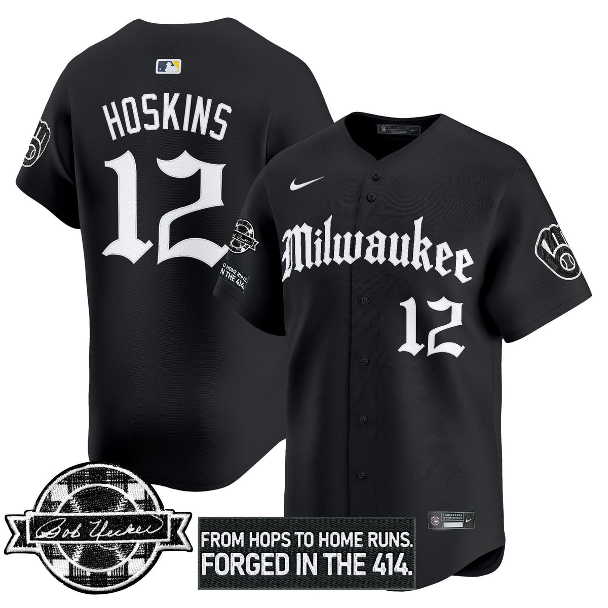 Milwaukee Brewers Bob Uecker Patch Vapor Premier Limited Jersey - Gothic Edition - Stitched-Cuztomshoes