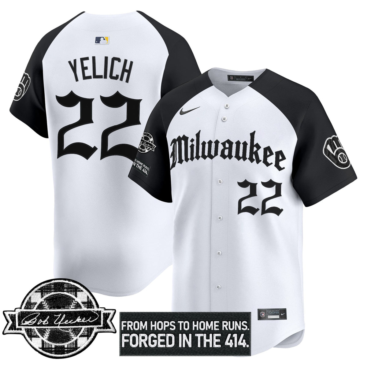 Milwaukee Brewers Bob Uecker Patch Vapor Premier Limited Jersey - Gothic Edition - Stitched-Cuztomshoes