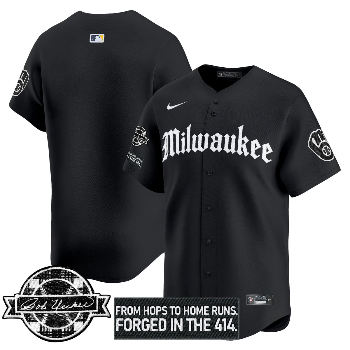 Milwaukee Brewers Bob Uecker Patch Vapor Premier Limited Jersey - Gothic Edition - Stitched-Cuztomshoes