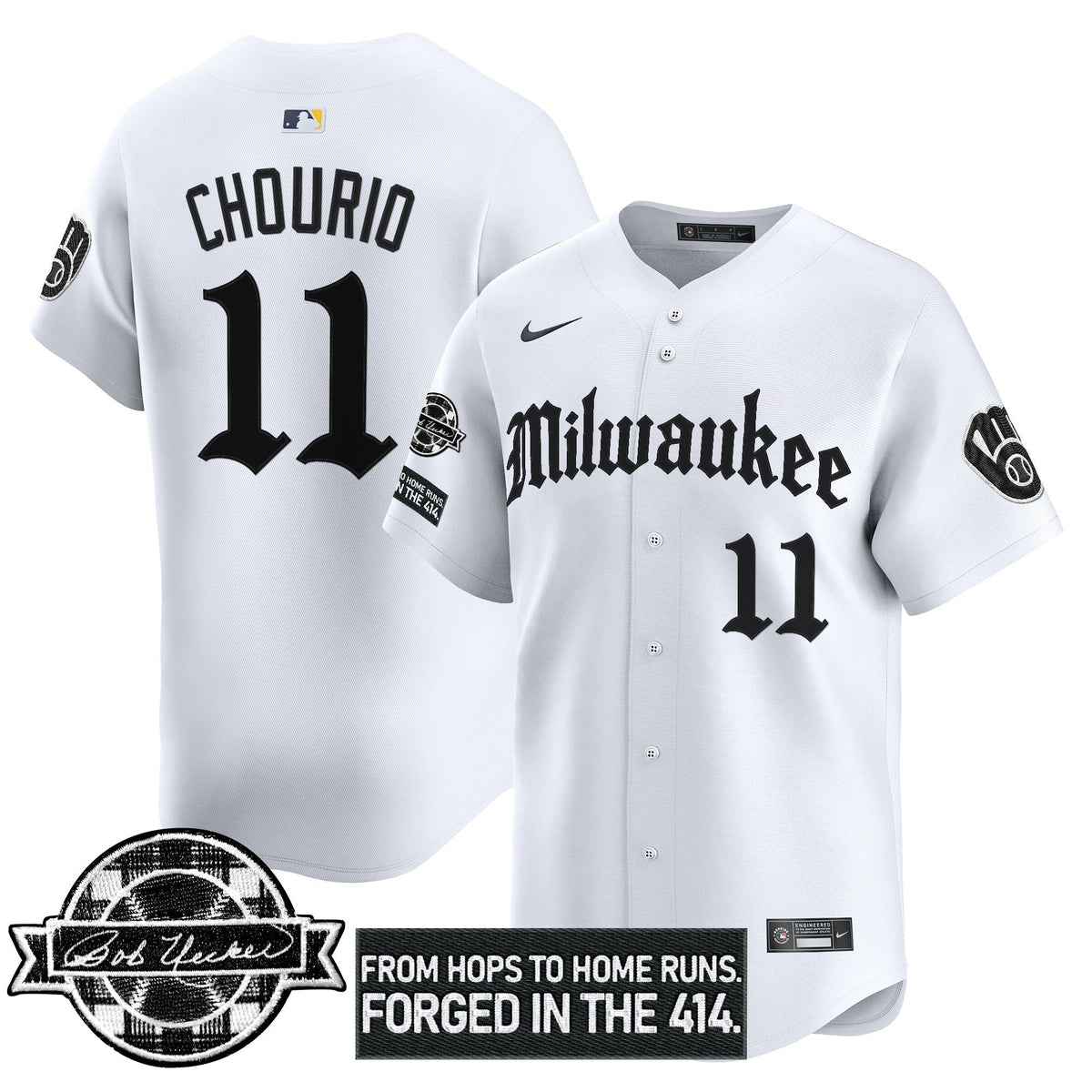 Milwaukee Brewers Bob Uecker Patch Vapor Premier Limited Jersey - Gothic Edition - Stitched-Cuztomshoes