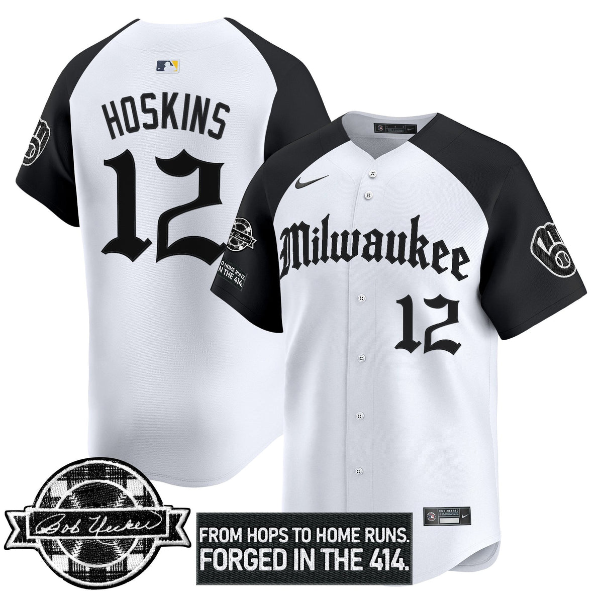 Milwaukee Brewers Bob Uecker Patch Vapor Premier Limited Jersey - Gothic Edition - Stitched-Cuztomshoes
