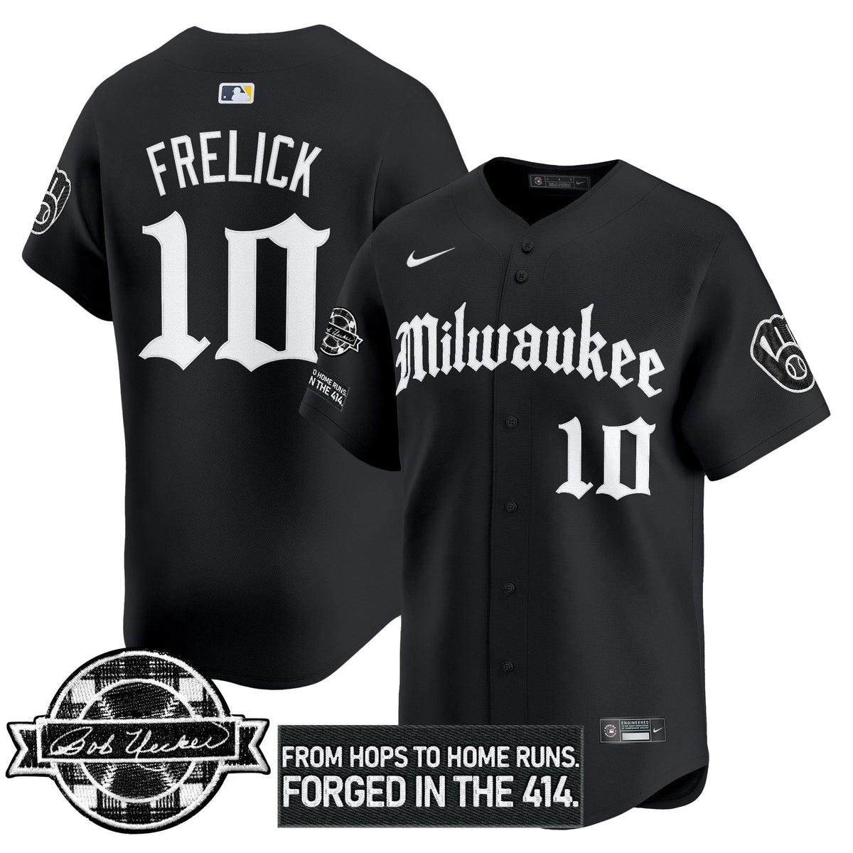 Milwaukee Brewers Bob Uecker Patch Vapor Premier Limited Jersey - Gothic Edition - Stitched-Cuztomshoes