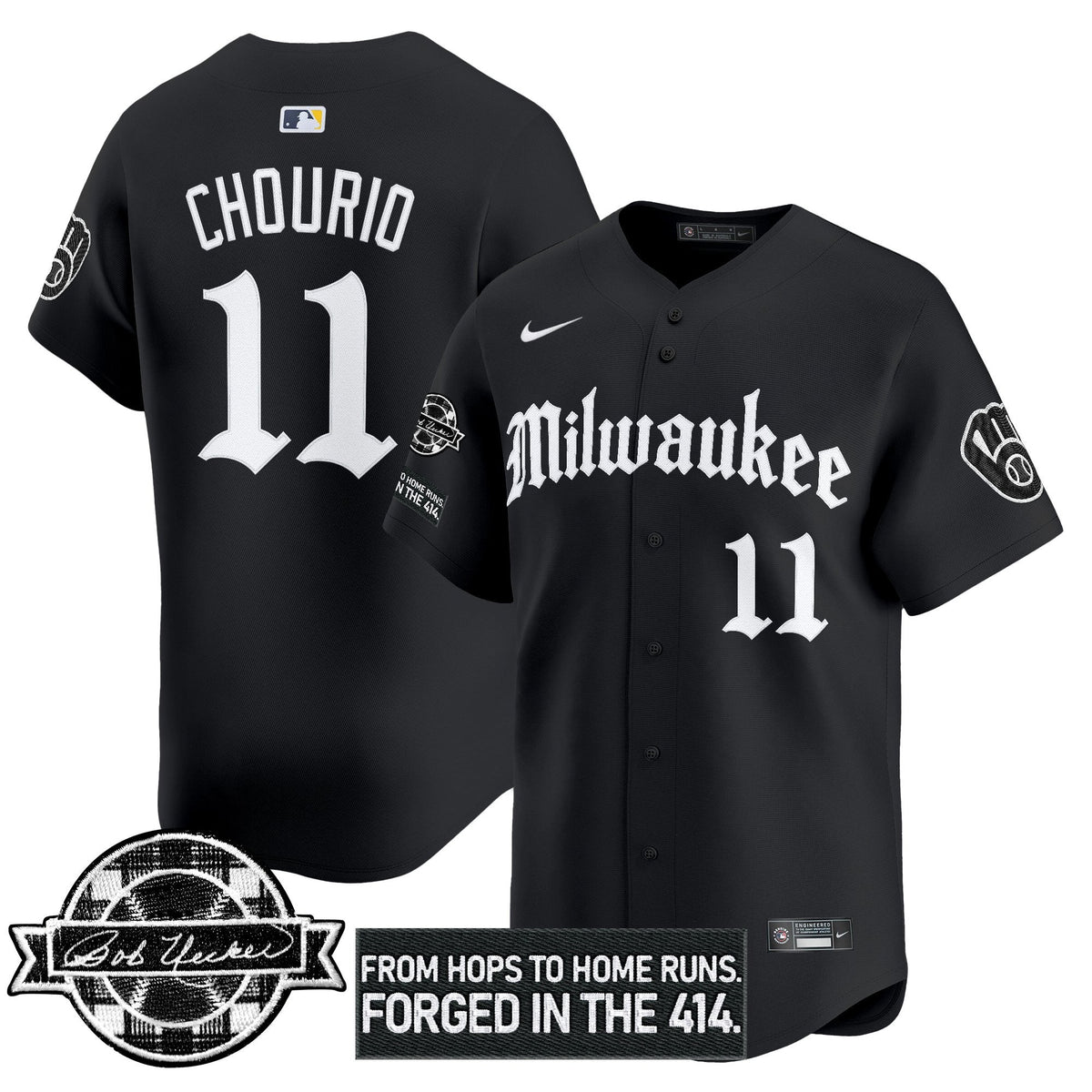 Milwaukee Brewers Bob Uecker Patch Vapor Premier Limited Jersey - Gothic Edition - Stitched-Cuztomshoes