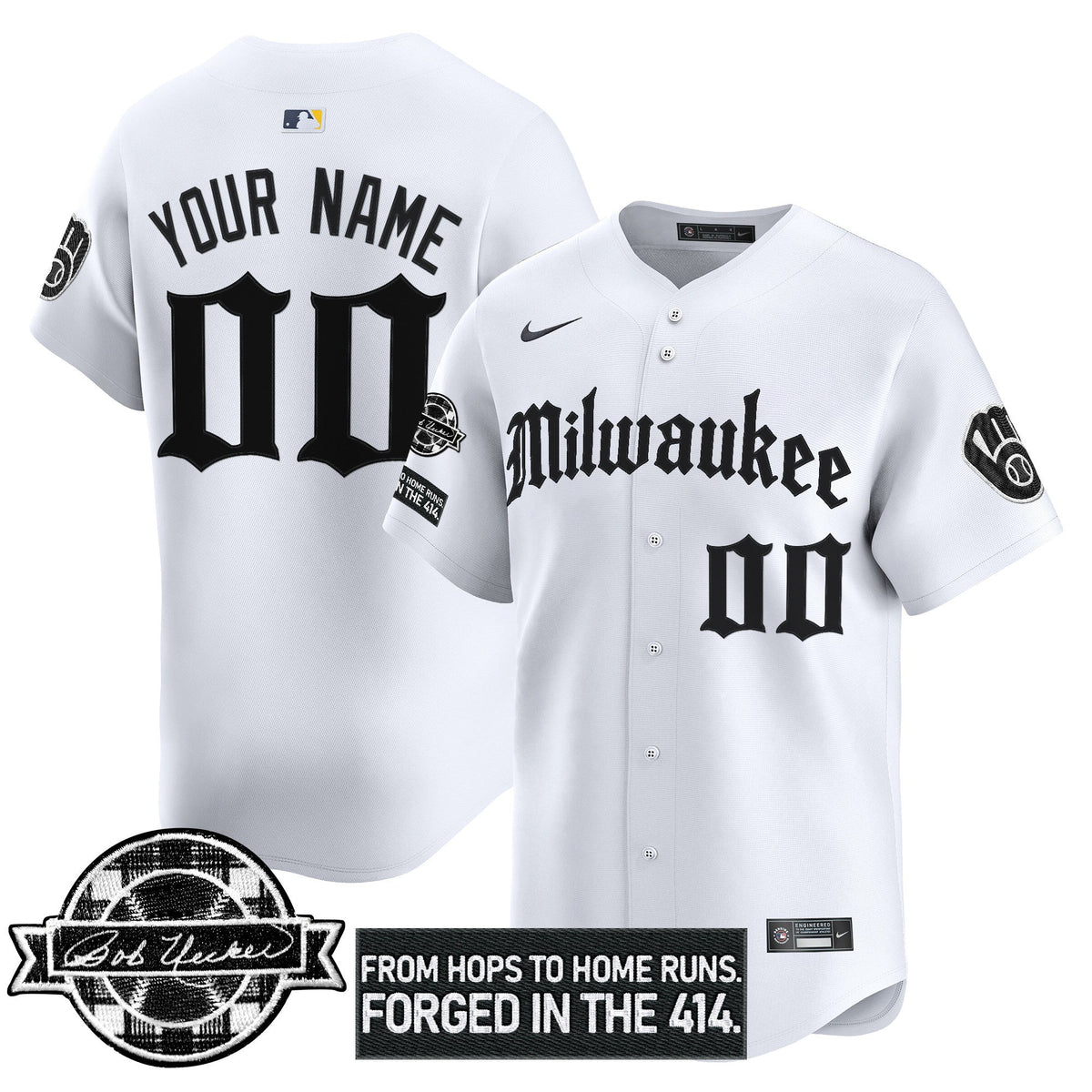 Milwaukee Brewers Bob Uecker Patch Vapor Premier Limited Custom Jersey - Gothic Edition - Stitched-Cuztomshoes