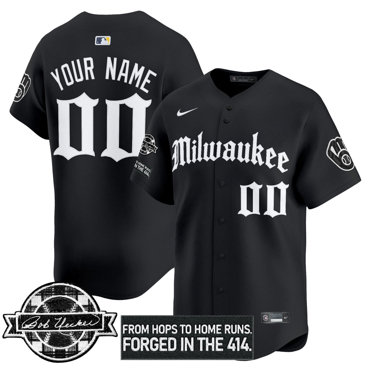 Milwaukee Brewers Bob Uecker Patch Vapor Premier Limited Custom Jersey - Gothic Edition - Stitched-Cuztomshoes