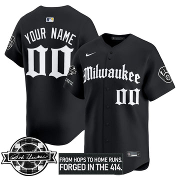 Milwaukee Brewers Bob Uecker Patch Vapor Premier Limited Custom Jersey - Gothic Edition - Stitched-Cuztomshoes