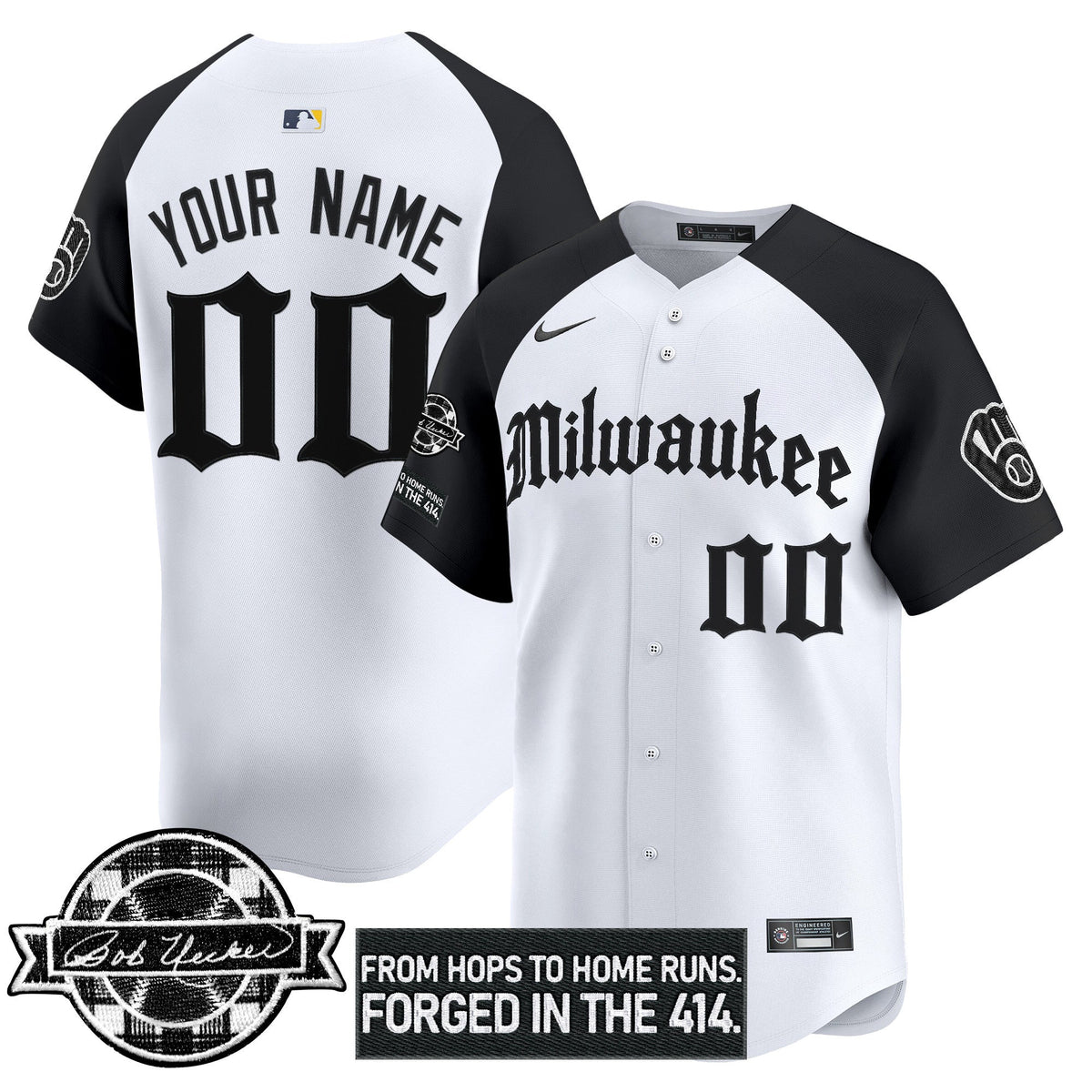 Milwaukee Brewers Bob Uecker Patch Vapor Premier Limited Custom Jersey - Gothic Edition - Stitched-Cuztomshoes