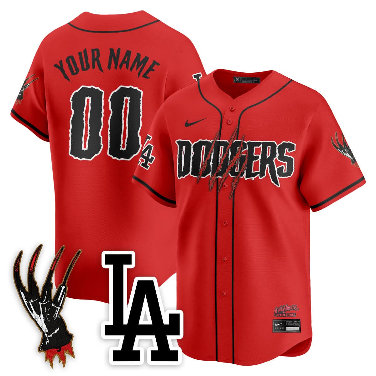 Los Angeles Dodgers "A Nightmare on Elm Street" Custom Jersey - Stitched-Cuztomshoes
