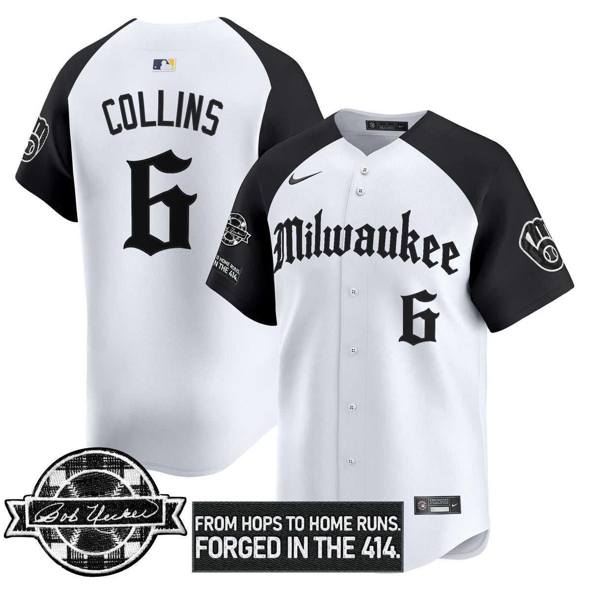 Milwaukee Brewers Bob Uecker Patch Vapor Premier Limited Jersey - Gothic Edition - Stitched-Cuztomshoes