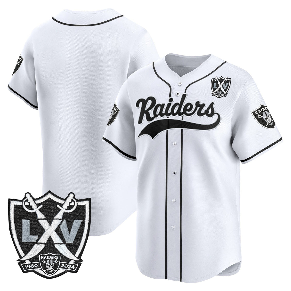 Las Vegas Raiders 65th Anniversary Patch Vapor Baseball Jersey - Stitched-Cuztomshoes