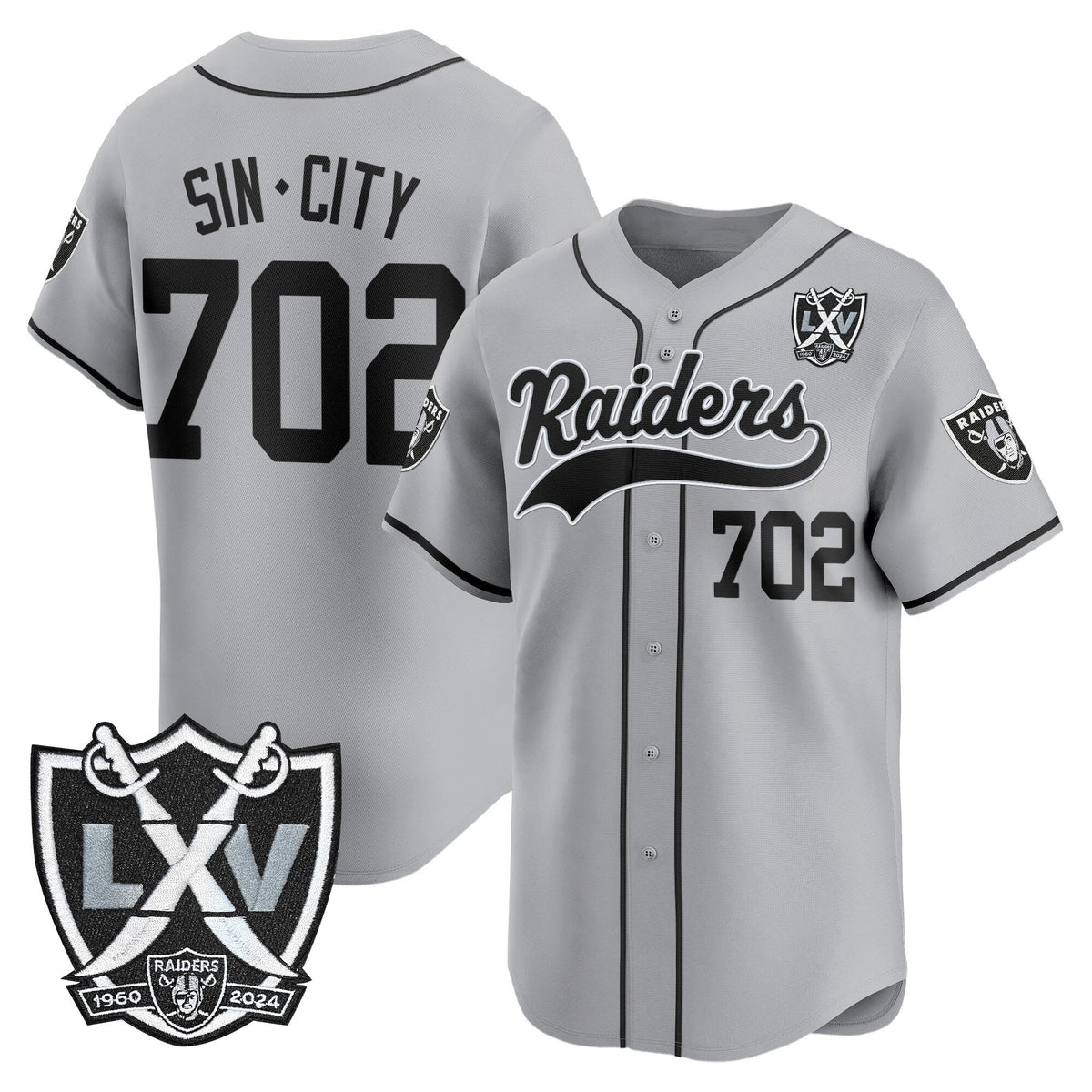 Las Vegas Raiders 65th Anniversary Patch Vapor Baseball Jersey - Stitched-Cuztomshoes