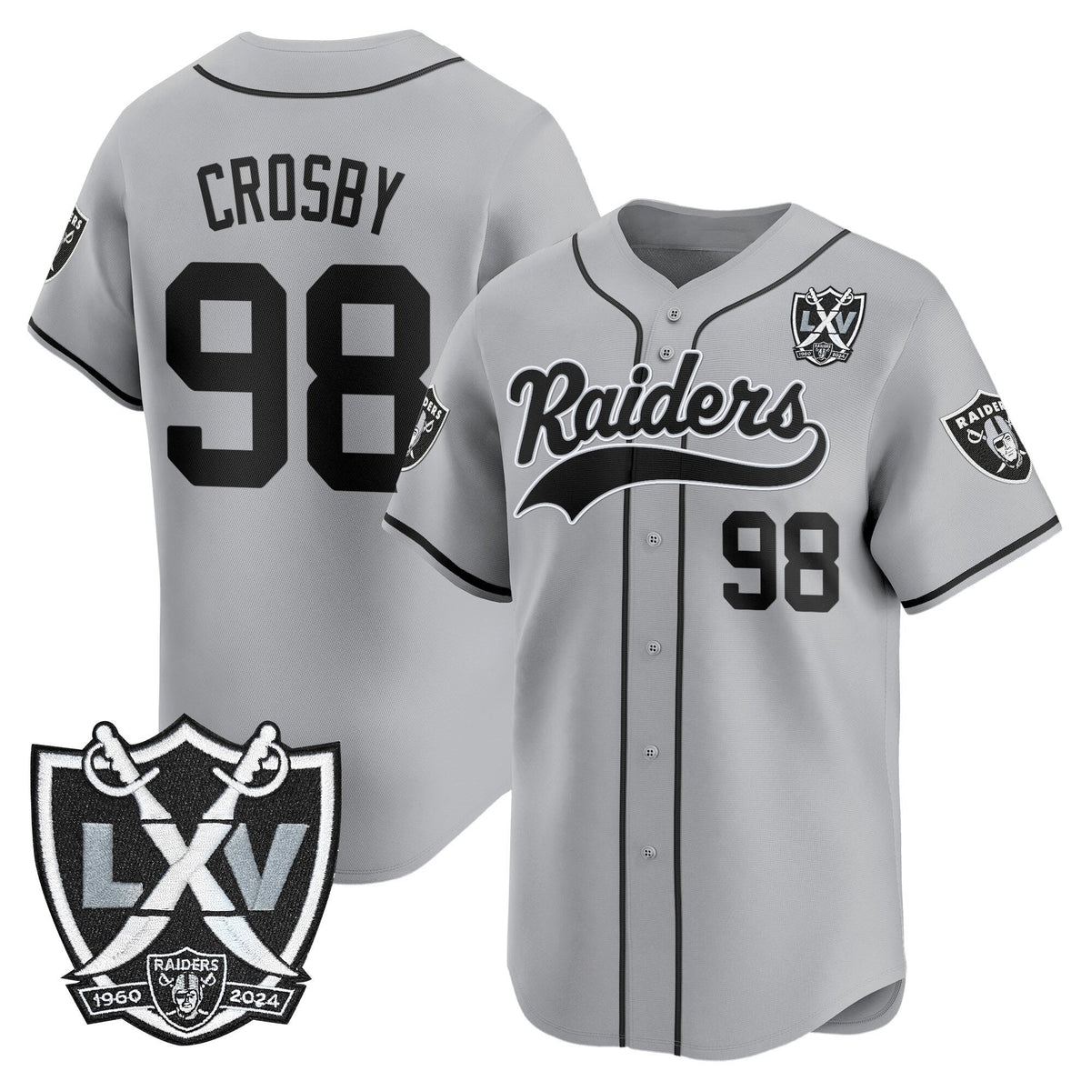 Las Vegas Raiders 65th Anniversary Patch Vapor Baseball Jersey - Stitched-Cuztomshoes