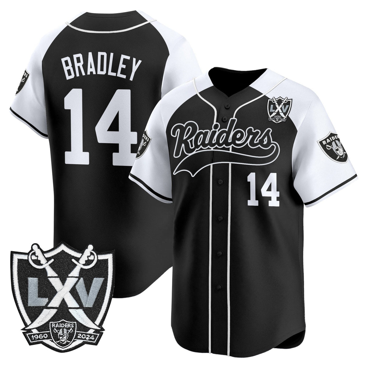 Las Vegas Raiders 65th Anniversary Patch Vapor Baseball Jersey - Stitched-Cuztomshoes