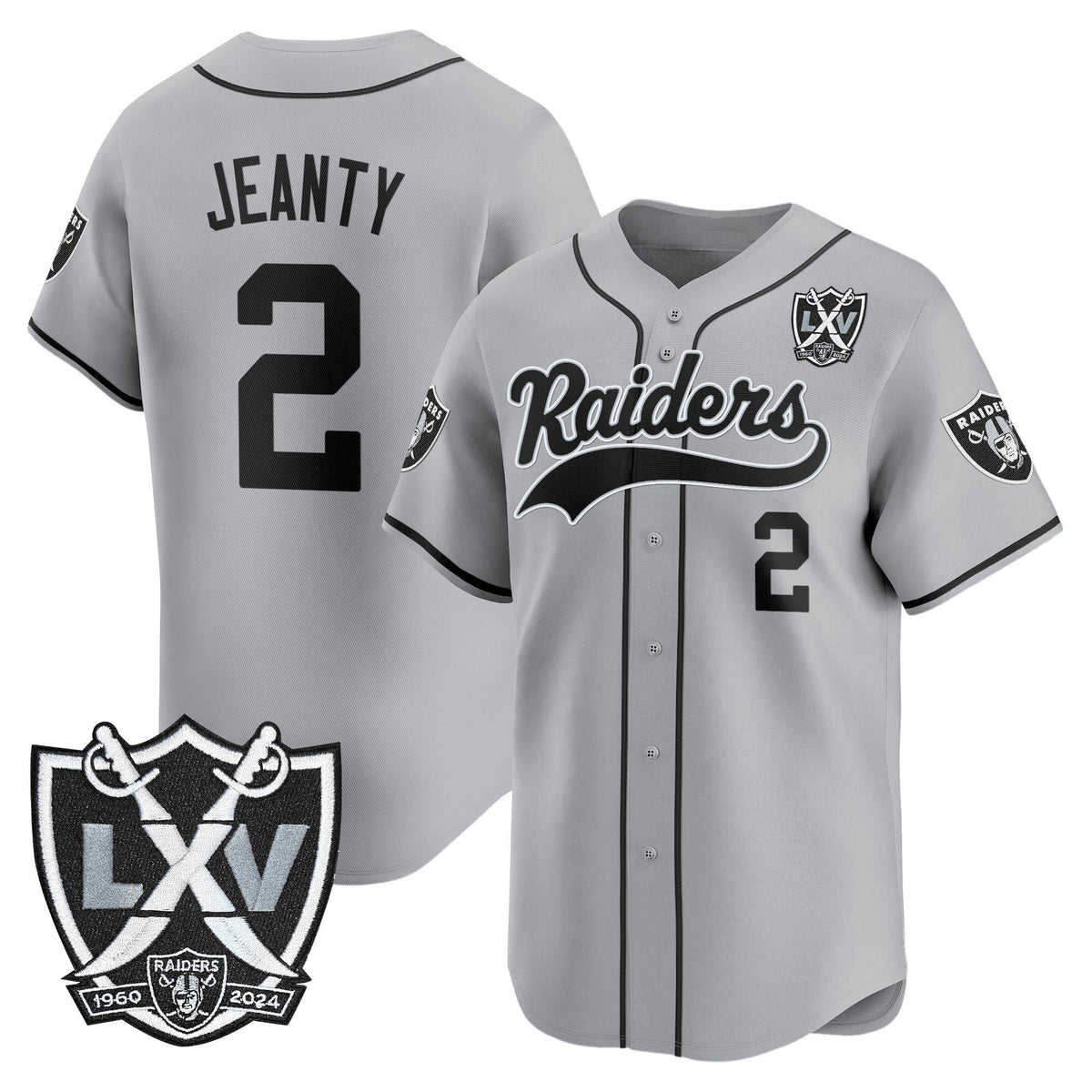 Las Vegas Raiders 65th Anniversary Patch Vapor Baseball Jersey - Stitched-Cuztomshoes