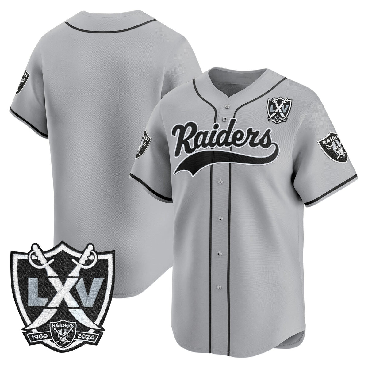 Las Vegas Raiders 65th Anniversary Patch Vapor Baseball Jersey - Stitched-Cuztomshoes