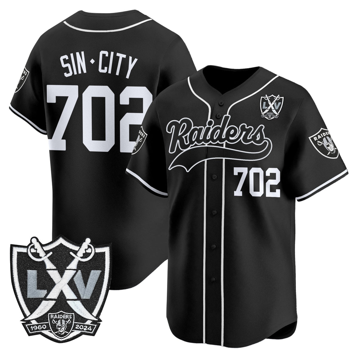 Las Vegas Raiders 65th Anniversary Patch Vapor Baseball Jersey - Stitched-Cuztomshoes