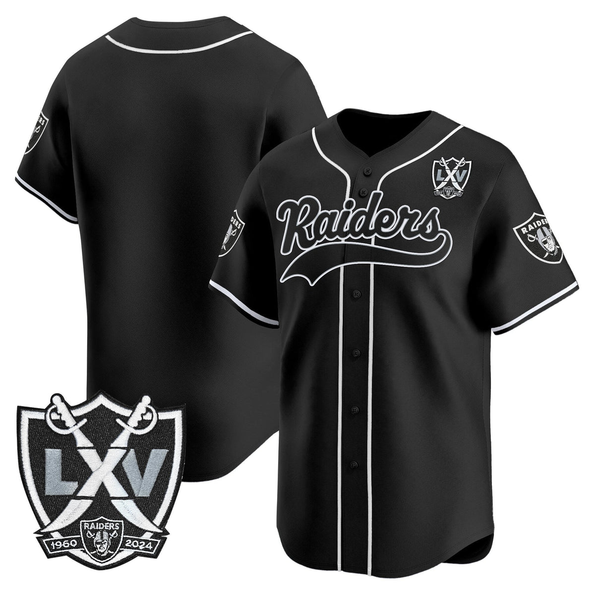 Las Vegas Raiders 65th Anniversary Patch Vapor Baseball Jersey - Stitched-Cuztomshoes