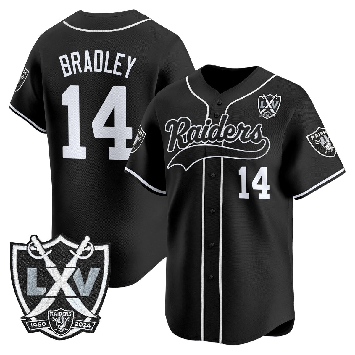 Las Vegas Raiders 65th Anniversary Patch Vapor Baseball Jersey - Stitched-Cuztomshoes