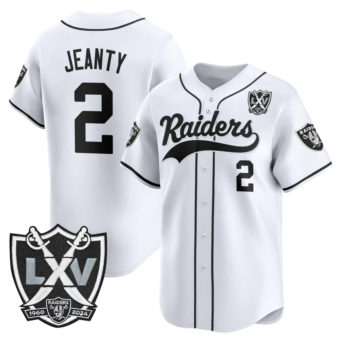 Las Vegas Raiders 65th Anniversary Patch Vapor Baseball Jersey - Stitched-Cuztomshoes